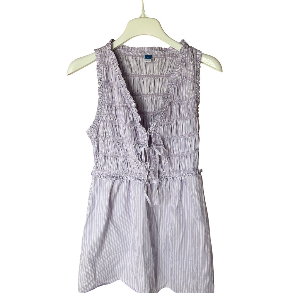 Old Navy Fit & Flare Smocked Bodice Mini Dress, White/Lavender Stripe, M